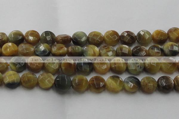 CTE1578 15.5 inches 20mm faceted coin golden & blue tiger eye beads