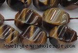 CTE1591 15.5 inches 12*16mm twisted rice yellow tiger eye beads