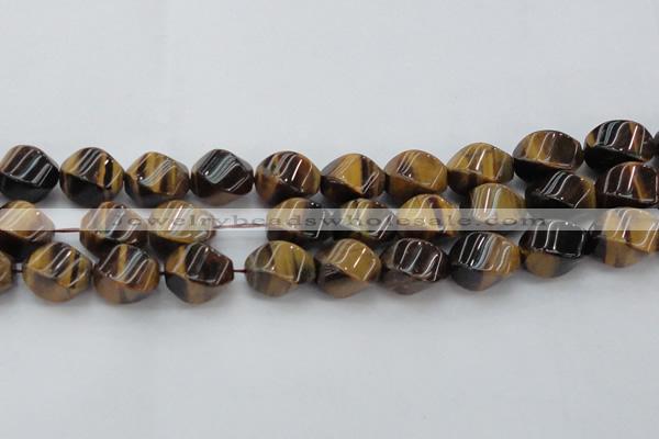 CTE1592 15.5 inches 13*18mm twisted rice yellow tiger eye beads