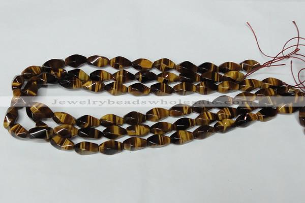 CTE172 15.5 inches 8*16mm twisted rice yellow tiger eye gemstone beads