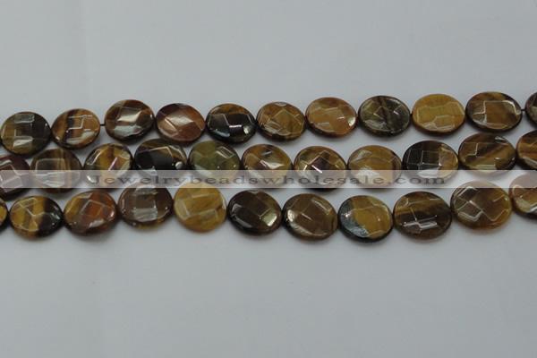 CTE1728 15.5 inches 18mm faceted coin yellow tiger eye beads