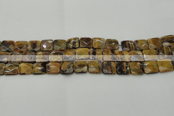 CTE1733 15.5 inches 14*14mm faceted square yellow tiger eye beads