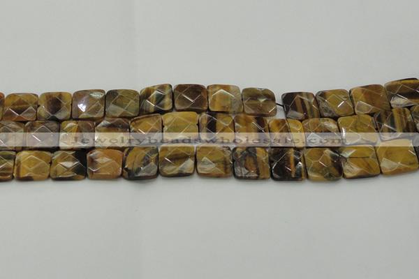 CTE1734 15.5 inches 15*15mm faceted square yellow tiger eye beads