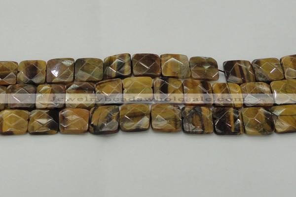 CTE1736 15.5 inches 20*20mm faceted square yellow tiger eye beads