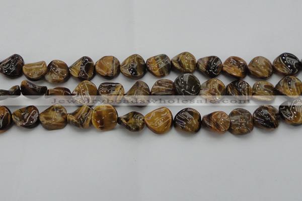 CTE1742 15.5 inches 16mm twisted coin yellow tiger eye beads