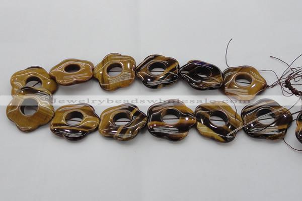 CTE1746 15.5 inches 34mm carved flower yellow tiger eye beads