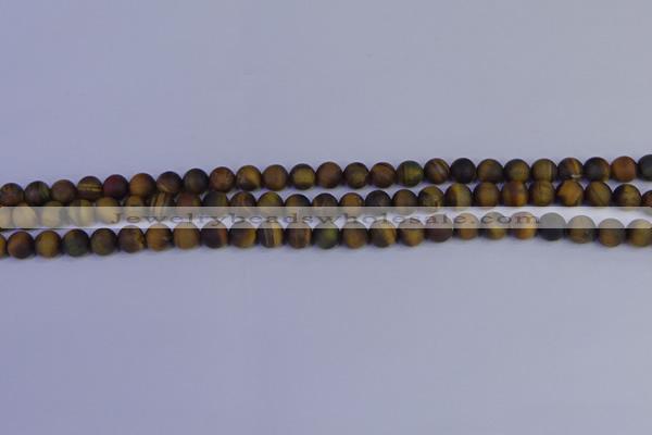 CTE1810 15.5 inches 4mm round matte yellow iron tiger beads