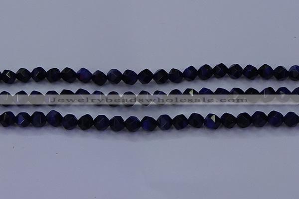 CTE1916 15.5 inches 6mm faceted nuggets blue tiger eye beads