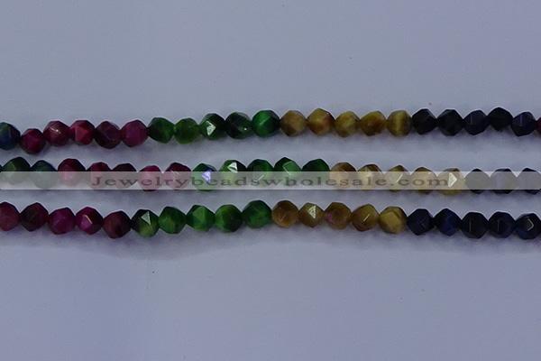 CTE1927 15.5 inches 8mm faceted nuggets colorful tiger eye beads