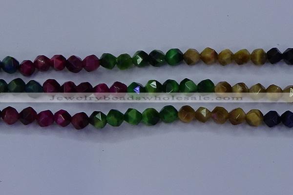 CTE1929 15.5 inches 12mm faceted nuggets colorful tiger eye beads