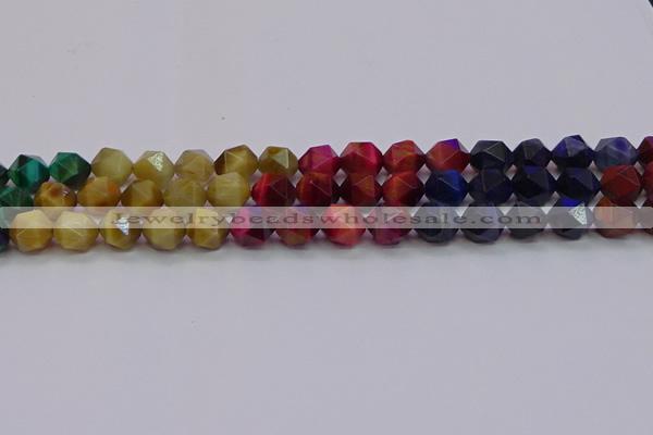 CTE1939 15.5 inches 12mm faceted nuggets mixed tiger eye beads