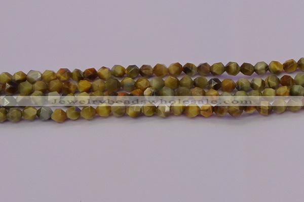 CTE1975 15.5 inches 6mm faceted nuggets golden & blue tiger eye beads