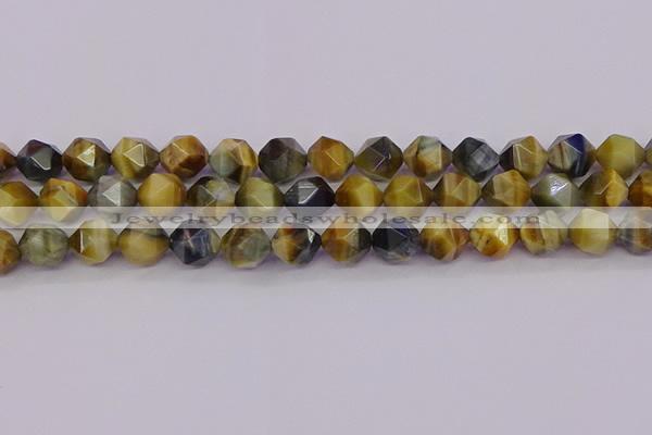 CTE1977 15.5 inches 10mm faceted nuggets golden & blue tiger eye beads