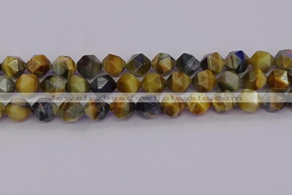 CTE1978 15.5 inches 12mm faceted nuggets golden & blue tiger eye beads