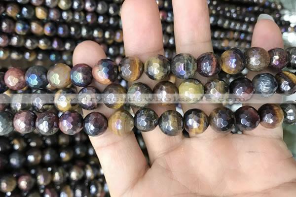 CTE2003 15.5 inches 10mm faceted round AB-color mixed tiger eye beads