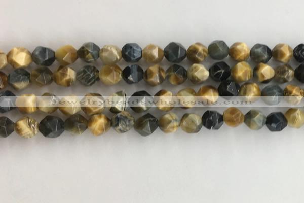 CTE2125 15.5 inches 6mm faceted nuggets golden & blue tiger eye beads