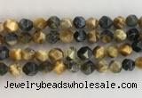 CTE2128 15.5 inches 12mm faceted nuggets golden & blue tiger eye beads