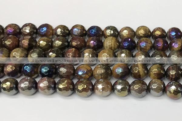 CTE2287 15 inches 10mm faceted round AB-color colorful tiger eye beads