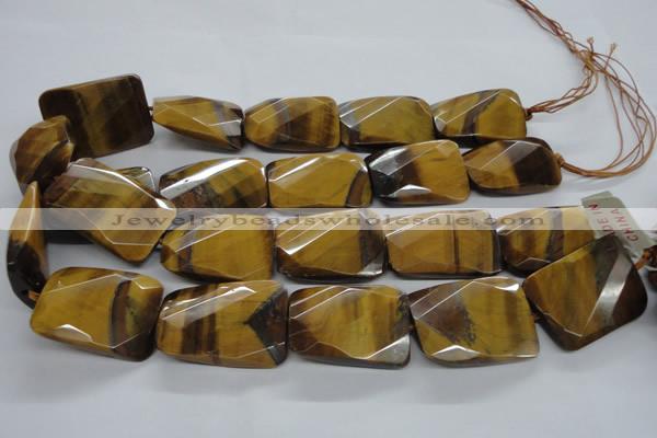 CTE320 25*35mm twisted & faceted rectangle yellow tiger eye beads