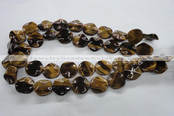 CTE323 15.5 inches 20mm wavy coin yellow tiger eye gemstone beads