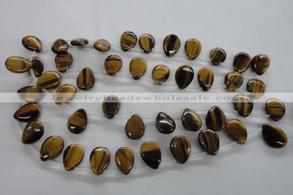 CTE338 Top-drilled 13*18mm flat teardrop yellow tiger eye gemstone beads