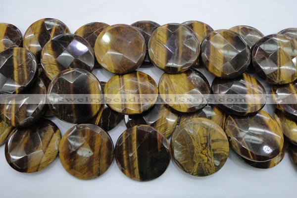 CTE410 15.5 inches 40mm faceted coin yellow tiger eye beads