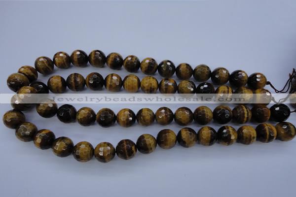 CTE425 15.5 inches 14mm faceted round yellow tiger eye beads