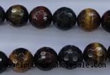 CTE455 15.5 inches 12mm faceted round mixed tiger eye beads