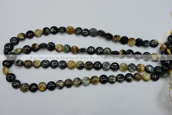 CTE560 15.5 inches 10mm flat round golden & blue tiger eye beads