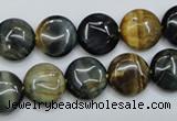 CTE561 15.5 inches 12mm flat round golden & blue tiger eye beads