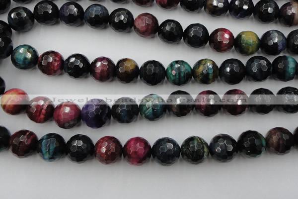 CTE587 15.5 inches 18mm faceted round colorful tiger eye beads