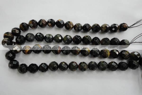 CTE725 15.5 inches 14mm faceted round yellow & blue tiger eye beads