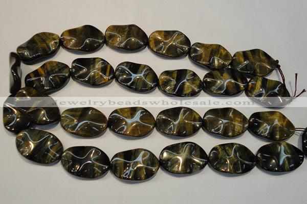 CTE820 15.5 inches 20*30mm wavy oval blue tiger eye beads