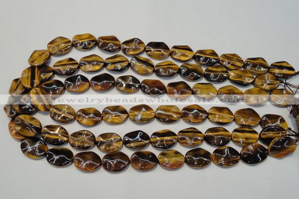 CTE830 15.5 inches 13*18mm wavy oval yellow tiger eye beads