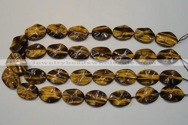 CTE832 15.5 inches 18*25mm wavy oval yellow tiger eye beads