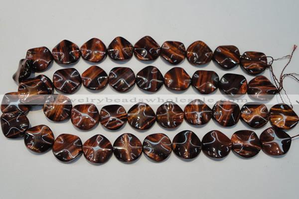 CTE854 15.5 inches 20mm wavy coin red tiger eye beads