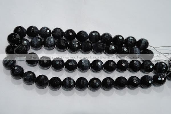 CTE926 15.5 inches 16mm faceted round silver tiger eye beads