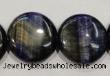 CTE965 15.5 inches 25mm flat round dyed blue tiger eye beads