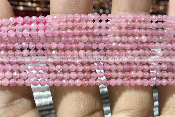 CTG1016 15.5 inches 2mm faceted round tiny rose quartz beads