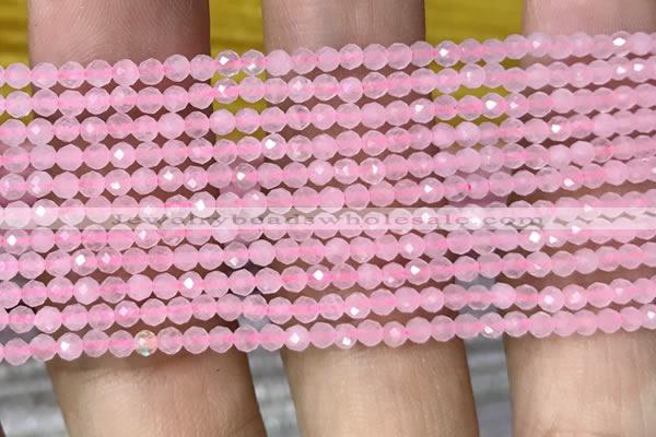 CTG1017 15.5 inches 2mm faceted round tiny rose quartz beads