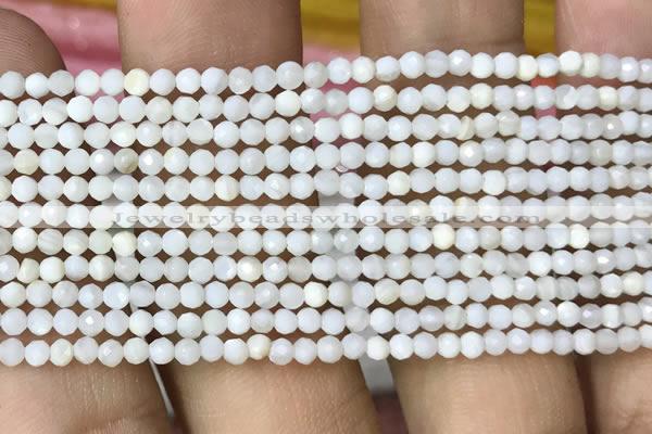 CTG1088 15.5 inches 2mm faceted round tiny mother of pearl beads