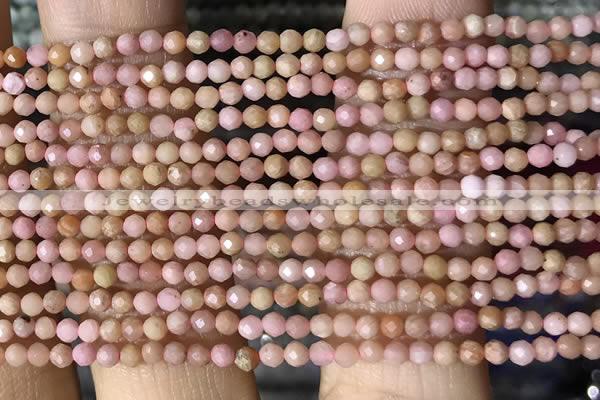 CTG1432 15.5 inches 2mm faceted round pink wooden fossil jasper beads