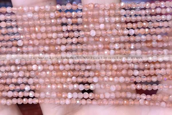 CTG1455 15.5 inches 2mm faceted round sunstone beads wholesale