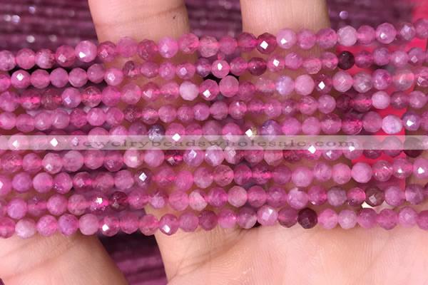 CTG1510 15.5 inches 3mm faceted round pink tourmaline beads