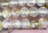 CTG1533 15.5 inches 4mm faceted round golden rutilated quartz beads