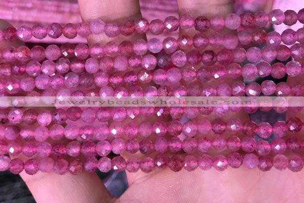 CTG1542 15.5 inches 4mm faceted round strawberry quartz beads