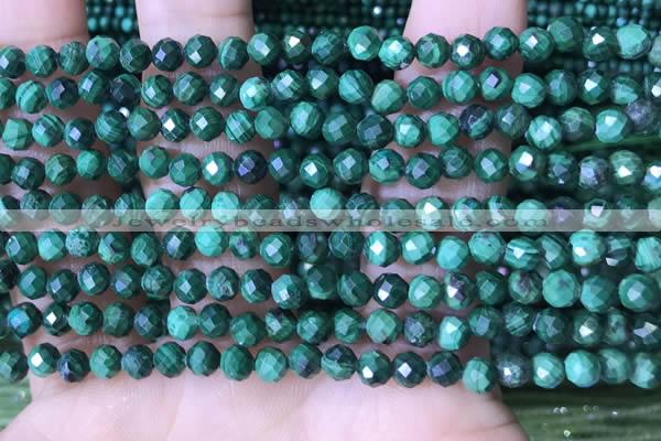 CTG1562 15.5 inches 4mm faceted round malachite beads wholesale