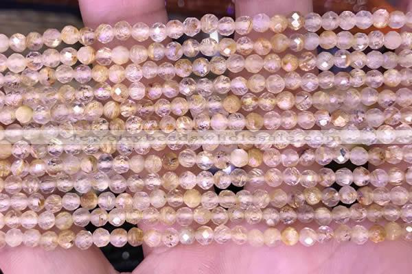 CTG1630 15.5 inches 3mm faceted round tiny golden rutilated quartz beads