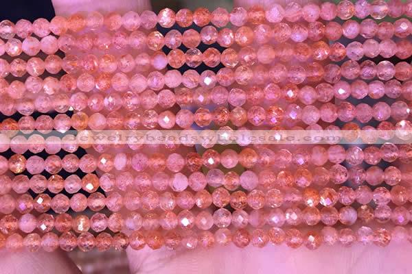 CTG1647 15.5 inches 3mm faceted round tiny strawberry quartz beads