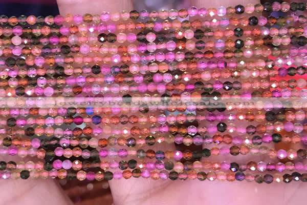 CTG1657 15.5 inches 2mm faceted round tiny tourmaline beads